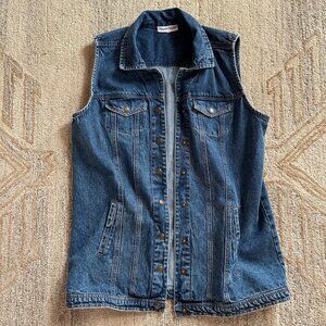 Extra Long Denim Vest | Sleeveless Western Layer | 90s Minimal Americana, Womens